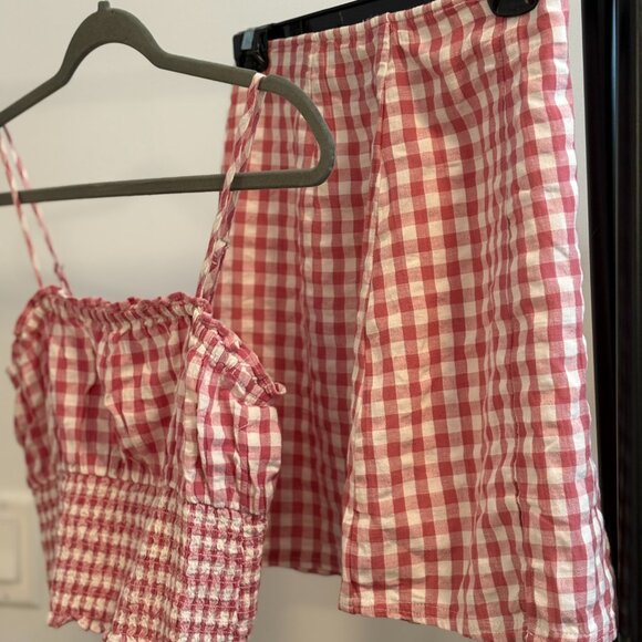 American Eagle Pink Gingham Matching Set - Crop Top & Skirt - Picture 4 of 6